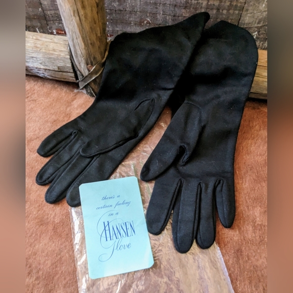 1940's Hansen Black Long Nylasuede Art Deco Style Gloves - Picture 7 of 10